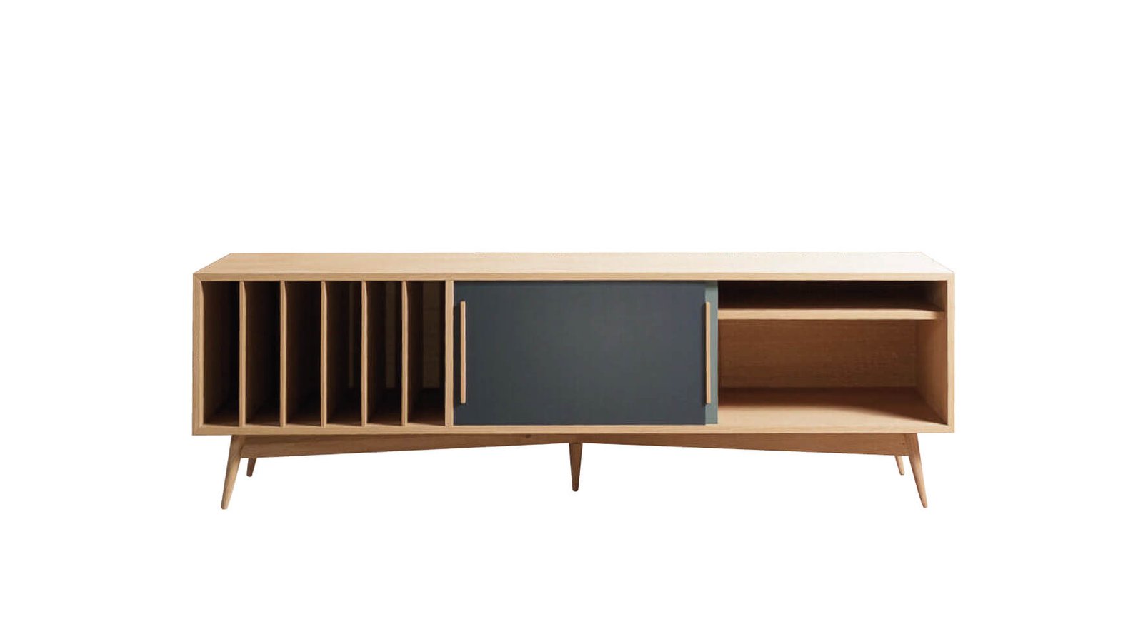 Gentlemen designers - meuble_tv_enfilade_en_chene_massif_rangements_vinyles_double_portes_en_degrade_de_bleu_scandinave_strasbourg_vintage_paris_03