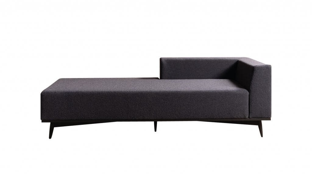Grande méridienne sur-mesure sur pieds compas noir mat