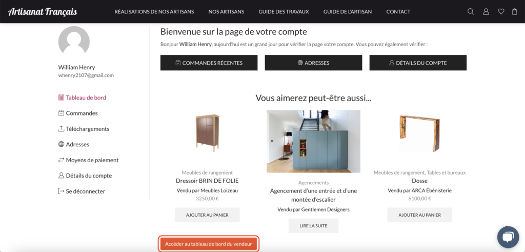 Comment ajouter un produit à sa boutique - Accéder au tableau de bord
