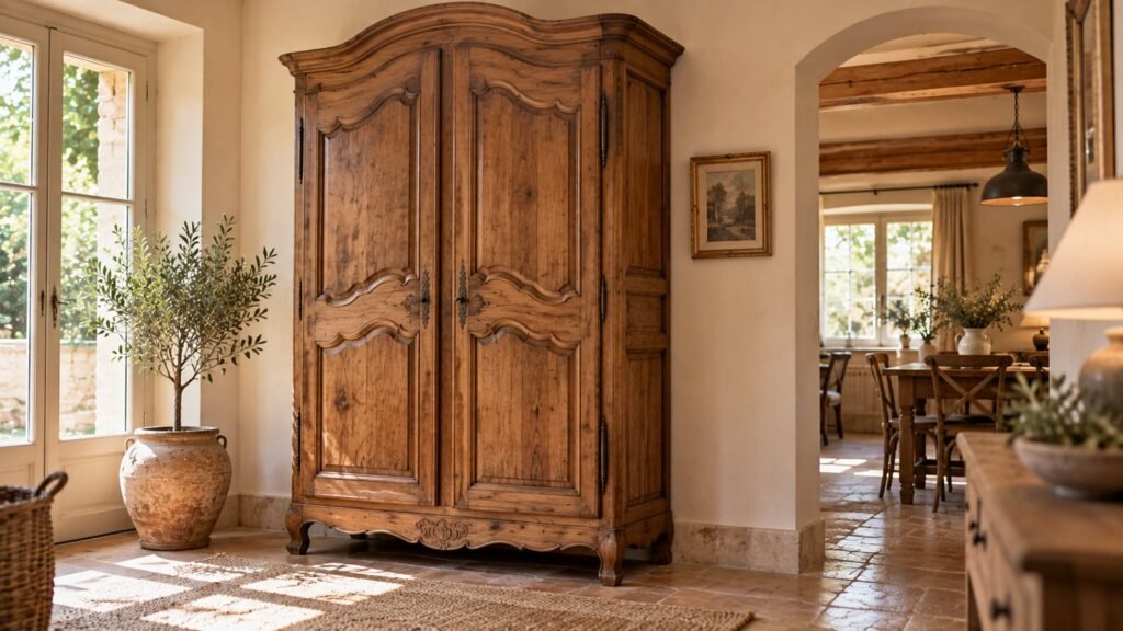 Armoire de style provençal en noyer à deux portes moulurées